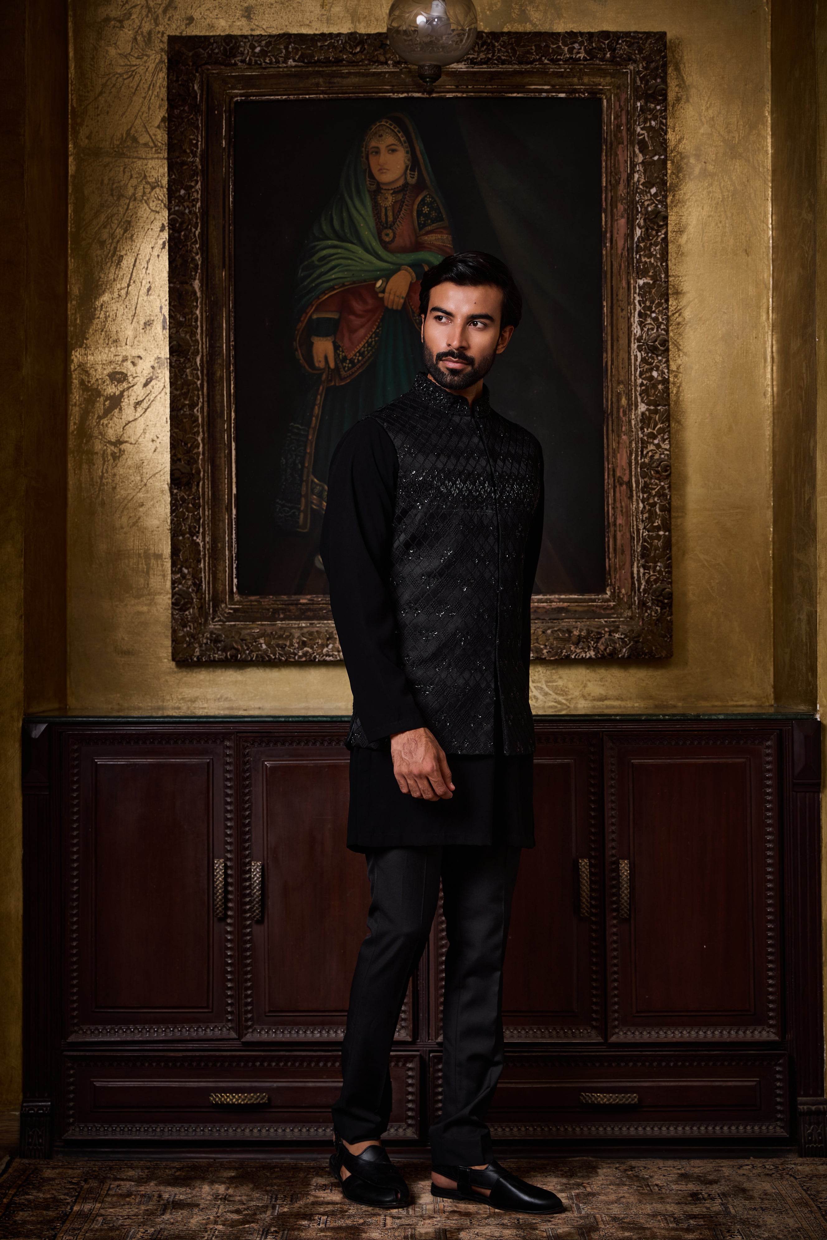 Black Bundi Kurta Trouser Set