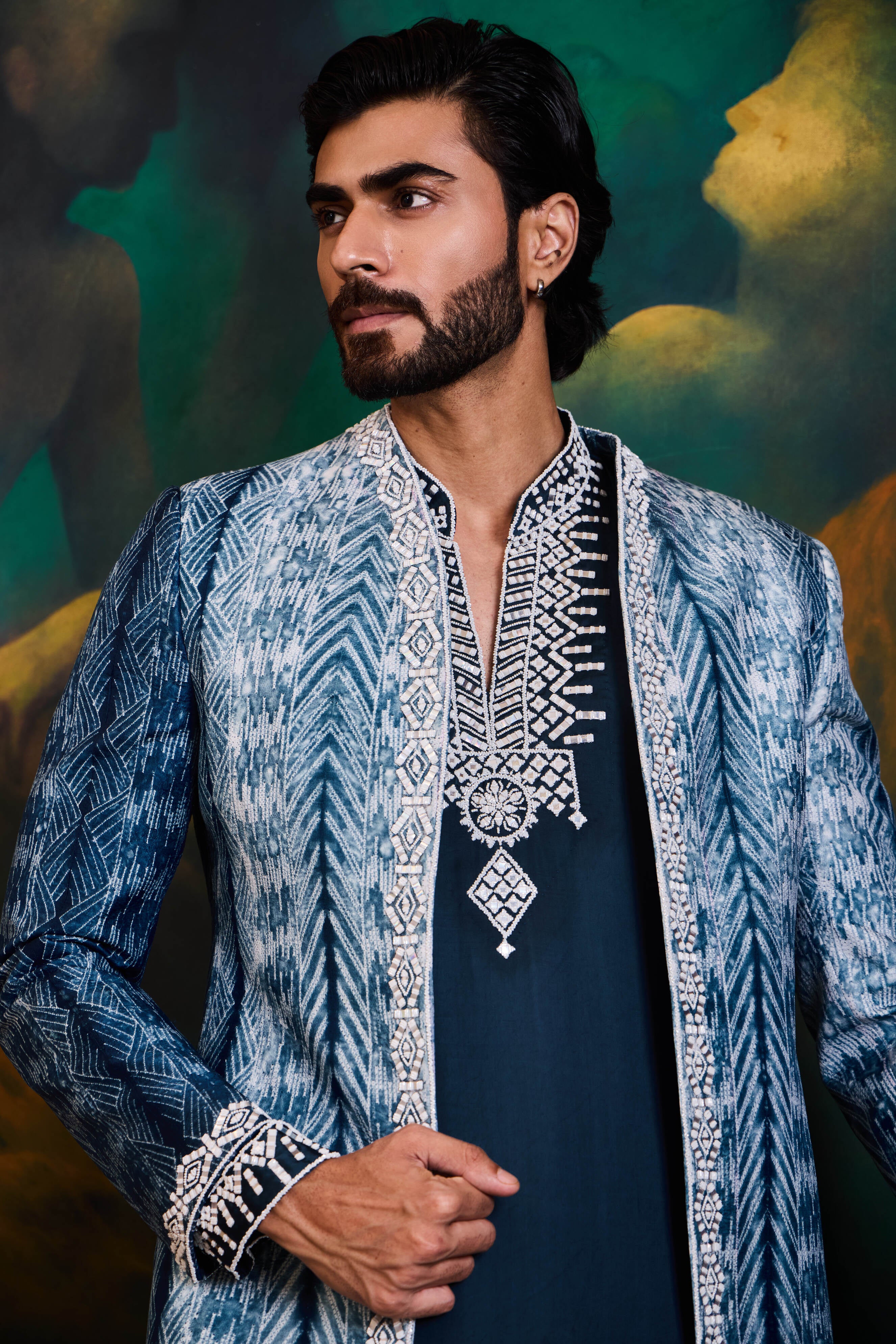 Teal Shibori Jacket Kurta Salwar Set