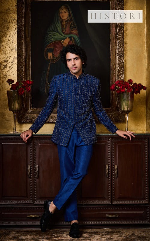 Elevate Royalty with Histori Shop’s Signature Jodhpuri Blue Suit