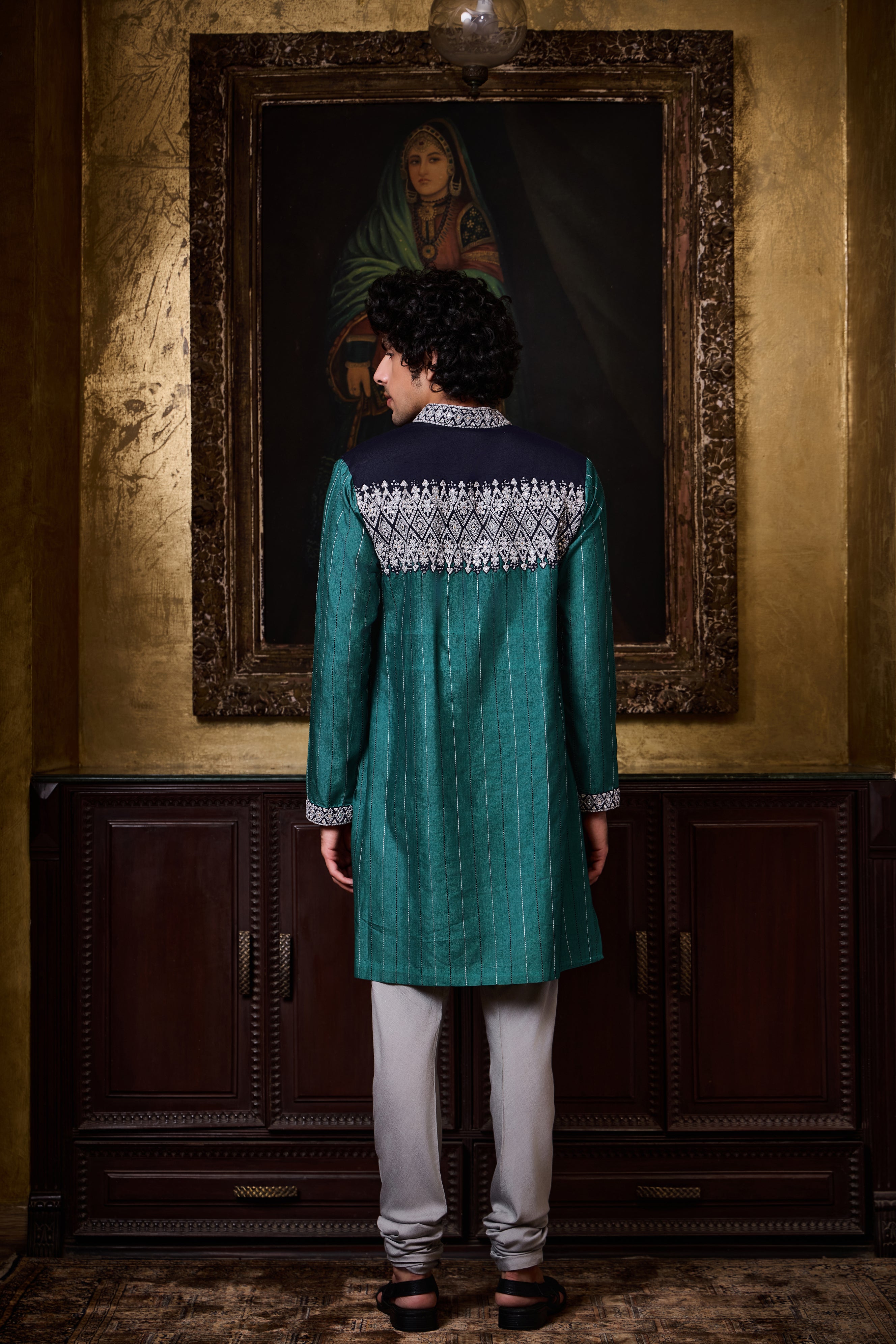 Teal Navy Dhagai Kurta Set