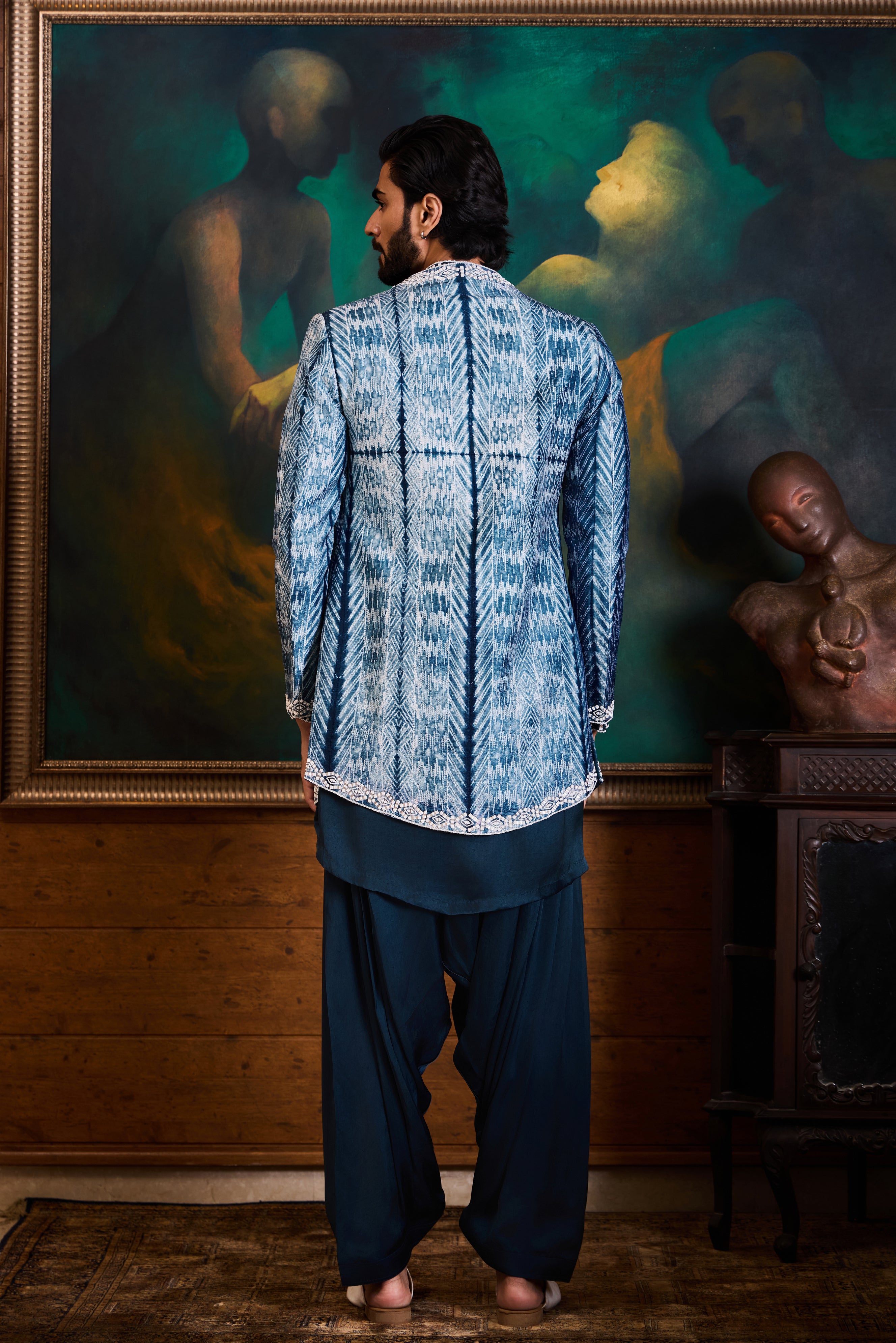 Teal Shibori Jacket Kurta Salwar Set
