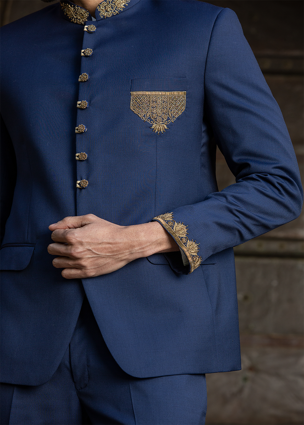 Navy Blue Jodhpuri Suit Zardozi Embroidered