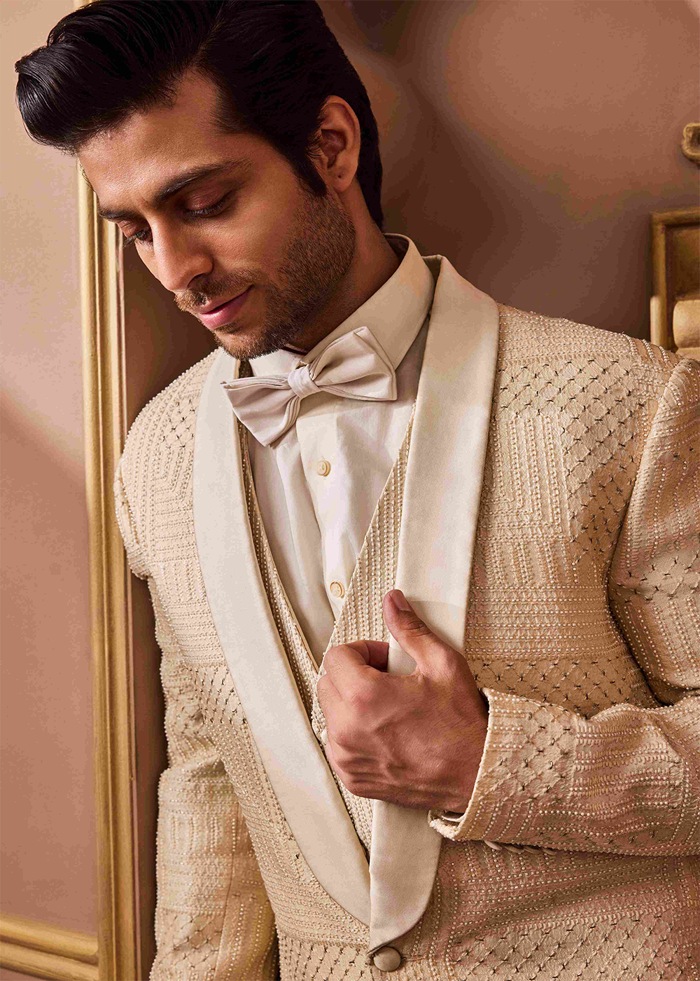 Beige Tuxedo Jacket, Waistcoat and Pant