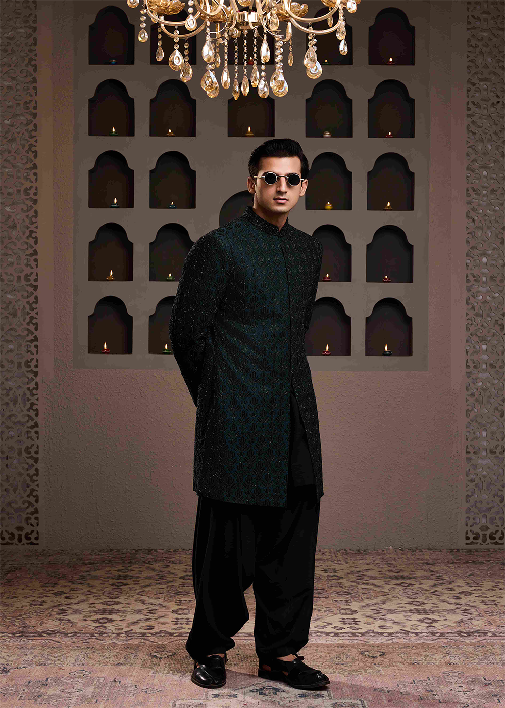 Green Achkan Black Emb Kurta Patiyala Salwar