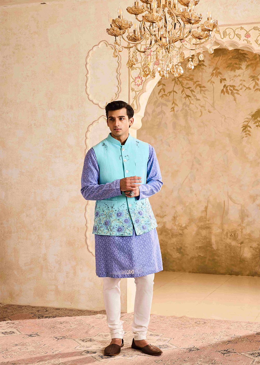 Turq Bundi  Jacket lilac Kurta Ivory Churidar